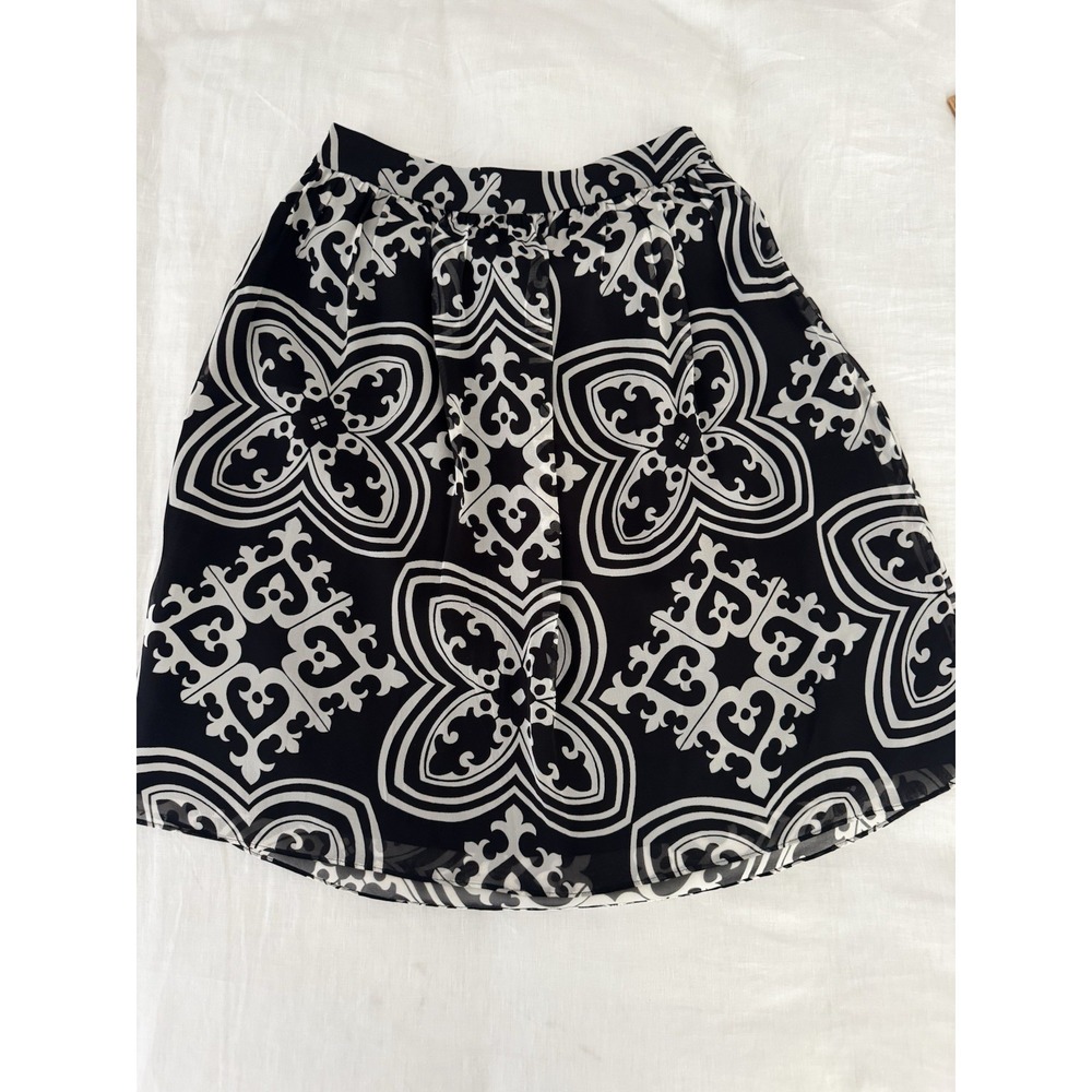 J.Crew Silk A-Line Skirt Size 4 Black White Medallion Print Lined